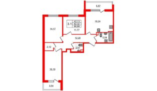 Квартира в ЖК «Чистое небо», 3 комнатная, 80.4 м², 1 этаж