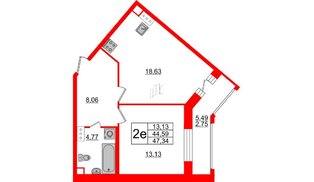 Квартира в ЖК Modum, 1 комнатная, 47.34 м², 6 этаж