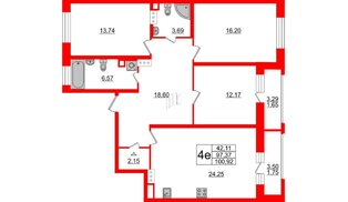 Квартира в ЖК Modum, 3 комнатная, 100.92 м², 6 этаж