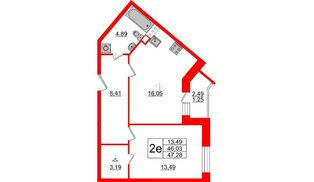 Квартира в ЖК Modum, 1 комнатная, 47.28 м², 4 этаж