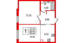 Квартира в ЖК Альтер, 1 комнатная, 50.44 м², 7 этаж