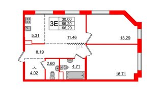 Квартира в ЖК Альтер, 2 комнатная, 66.29 м², 5 этаж