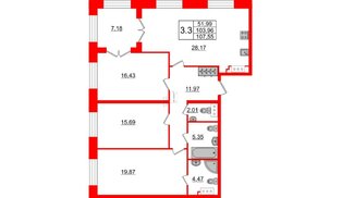 Квартира в ЖК GRAND VIEW, 3 комнатная, 103.96 м², 4 этаж