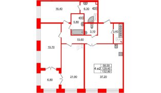 Квартира в ЖК Grand View, 3 комнатная, 129.4 м², 1 этаж
