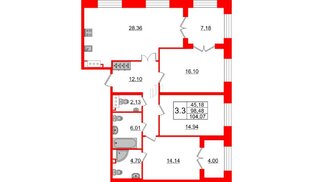 Квартира в ЖК GRAND VIEW, 3 комнатная, 98.48 м², 2 этаж