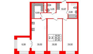 Квартира в ЖК GRAND VIEW, 2 комнатная, 84.2 м², 1 этаж