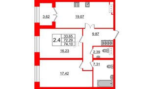 Квартира в ЖК GRAND VIEW, 2 комнатная, 72.29 м², 1 этаж