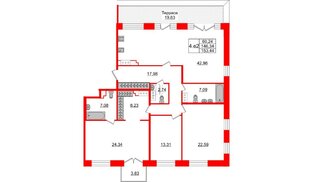 Квартира в ЖК GRAND VIEW, 3 комнатная, 146.34 м², 8 этаж
