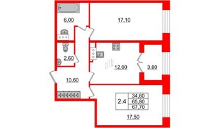 Квартира в ЖК GRAND VIEW, 2 комнатная, 65.2 м², 1 этаж