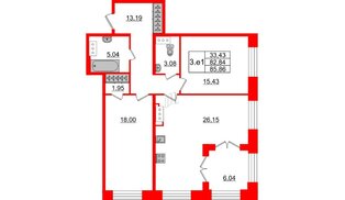 Квартира в ЖК GRAND VIEW, 2 комнатная, 82.84 м², 1 этаж