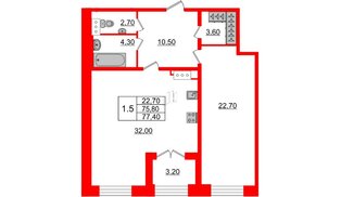 Квартира в ЖК GRAND VIEW, 1 комнатная, 75.72 м², 1 этаж