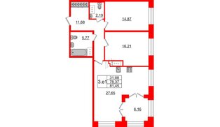 Квартира в ЖК GRAND VIEW, 2 комнатная, 78.37 м², 3 этаж