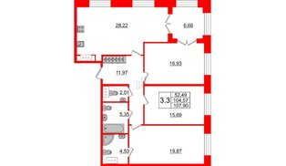 Квартира в ЖК GRAND VIEW, 3 комнатная, 104.57 м², 5 этаж