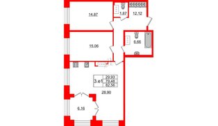 Квартира в ЖК GRAND VIEW, 2 комнатная, 79.48 м², 1 этаж