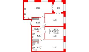 Квартира в ЖК GRAND VIEW, 3 комнатная, 104.71 м², 2 этаж