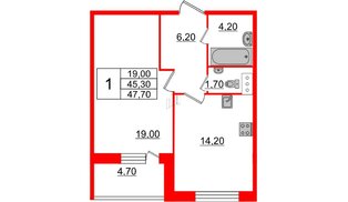 Квартира в ЖК 'Московские ворота 2', 1 комнатная, 47.9 м², 12 этаж