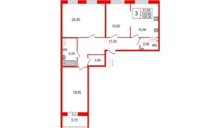 Квартира в ЖК 'Московские ворота 2', 3 комнатная, 106.2 м², 5 этаж