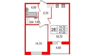Квартира в ЖК 'Московские ворота 2', 1 комнатная, 47.2 м², 12 этаж