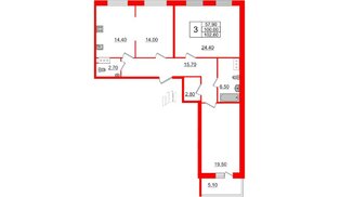 Квартира в ЖК 'Московские ворота 2', 3 комнатная, 103 м², 9 этаж