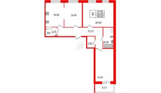 Квартира в ЖК 'Московские ворота 2', 3 комнатная, 103.3 м², 9 этаж