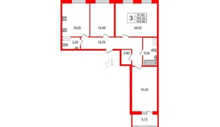Квартира в ЖК 'Московские ворота 2', 3 комнатная, 104.8 м², 4 этаж