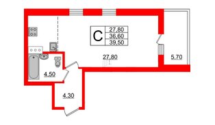 Квартира в ЖК 'Московские ворота 2', студия, 39.5 м², 11 этаж