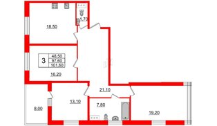 Квартира в ЖК 'Московские ворота 2', 3 комнатная, 102.8 м², 6 этаж