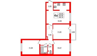 Квартира в ЖК 'Ручьи', 3 комнатная, 65.5 м², 2 этаж