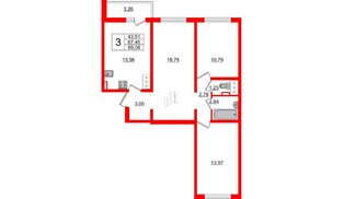 Квартира в ЖК 'Ручьи', 3 комнатная, 68.4 м², 3 этаж