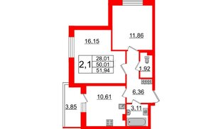 Квартира в ЖК «Солнечный город», 2 комнатная, 49.2 м², 1 этаж