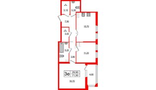 Квартира в ЖК Созидатели, 2 комнатная, 72.1 м², 7 этаж