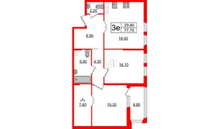 Квартира в ЖК Созидатели, 2 комнатная, 78.1 м², 7 этаж
