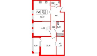Квартира в ЖК Созидатели, 2 комнатная, 78.9 м², 5 этаж
