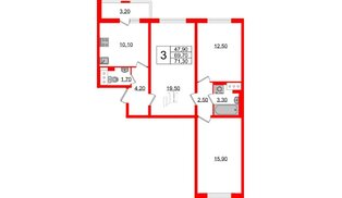Квартира в ЖК 'Цивилизация', 3 комнатная, 71.2 м², 18 этаж