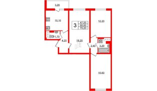 Квартира в ЖК 'Цивилизация', 3 комнатная, 70.2 м², 6 этаж