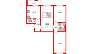 Квартира в ЖК 'Цивилизация', 3 комнатная, 71 м², 14 этаж