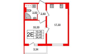 Квартира в ЖК 'Цивилизация', 1 комнатная, 34.4 м², 6 этаж