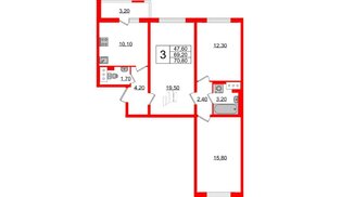 Квартира в ЖК 'Цивилизация', 3 комнатная, 70.6 м², 10 этаж