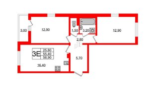 Квартира в ЖК 'Цивилизация', 2 комнатная, 57.2 м², 2 этаж