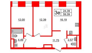 Апартаменты в ЖК «Мадонна Бенуа», 2 комнатные, 61.4 м², 6 этаж