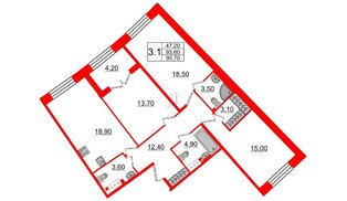 Квартира в ЖК GRAND VIEW, 3 комнатная, 93.2 м², 2 этаж