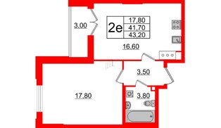 Квартира в ЖК Цивилизация на Неве, 1 комнатная, 43.2 м², 18 этаж