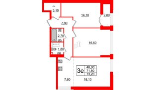 Квартира в ЖК Цивилизация на Неве, 2 комнатная, 73.2 м², 14 этаж