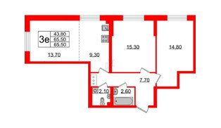 Квартира в ЖК Цивилизация на Неве, 2 комнатная, 65.5 м², 3 этаж