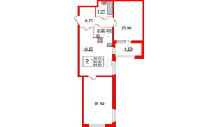 Квартира в ЖК 'Домино', 2 комнатная, 69.1 м², 10 этаж
