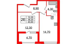 Квартира в ЖК 'Домино', 1 комнатная, 40.6 м², 10 этаж