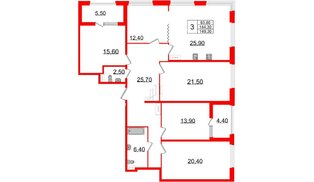 Квартира в ЖК 'Домино', 5 комнатная, 149.6 м², 9 этаж