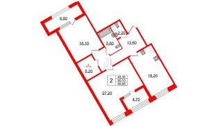 Квартира в ЖК 'Домино', 2 комнатная, 110.2 м², 3 этаж