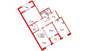 Квартира в ЖК 'Домино', 3 комнатная, 109.6 м², 5 этаж
