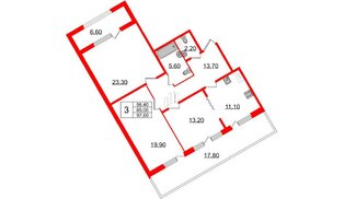 Квартира в ЖК 'Домино', 3 комнатная, 98 м², 10 этаж